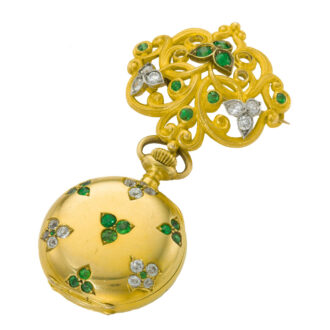 Swiss gold pendant watch with green guilloché dial Circa 1910
