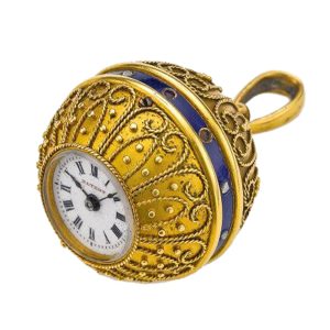 Swiss gold enamel ball watch studded with diamonds Circa 1866