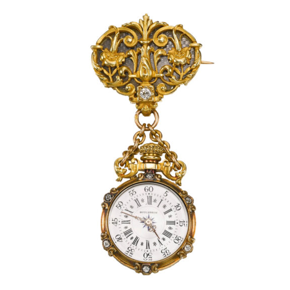 French gold pendant watch with matching brooch Circa 1890