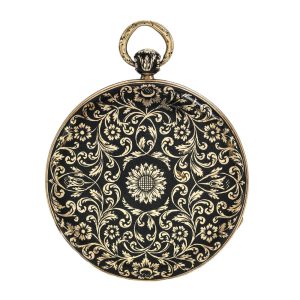 Swiss gold, enamel open faced jump hour watch Circa 1910