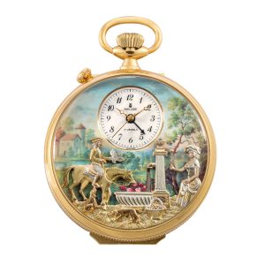 Swiss gold-plated musical automaton with alarm Circa 1983