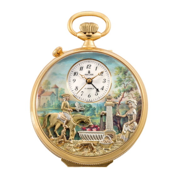 Swiss gold-plated musical automaton with alarm Circa 1983