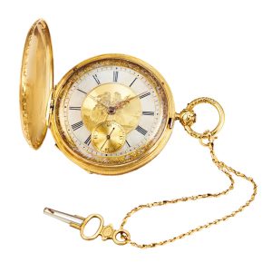 Swiss gold hunting cased watch with chatelaine Circa 1850