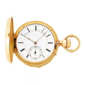 Swiss gold hunting cased repeating pocket watch Circa 1880