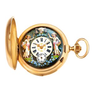 Swiss pink gold minute repeating Jaquemarts lever Circa 1900