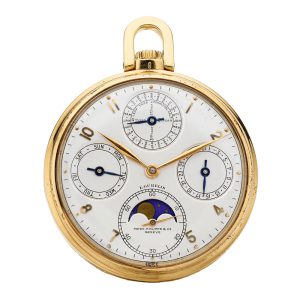 Swiss 18k gold, perpetual calendar with moon phases Circa 1940
