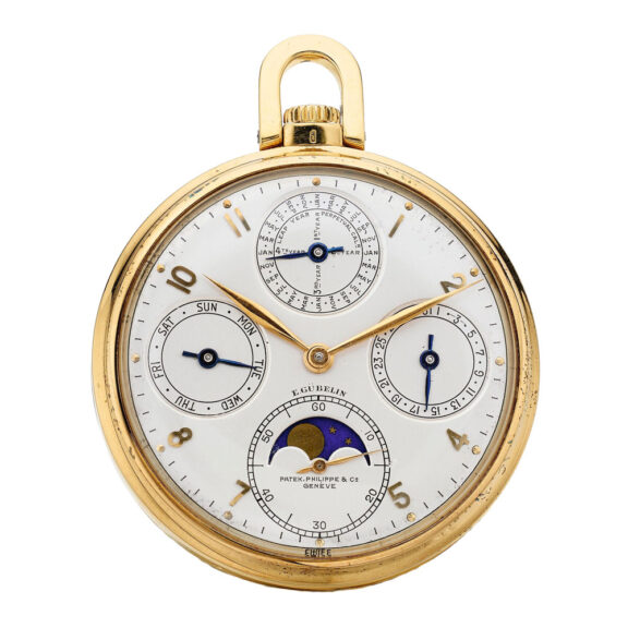 Swiss 18k gold, perpetual calendar with moon phases Circa 1940