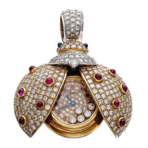 Swiss gold and diamond set beetle pendant watch Circa 2000