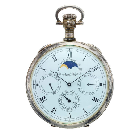 Swiss silver open faced perpetual calendar watch Circa 1997