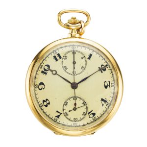 Swiss yellow gold lever watch with chronograph Circa 1920