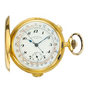Swiss gold quarter repeater with chronograph watch Circa 1910