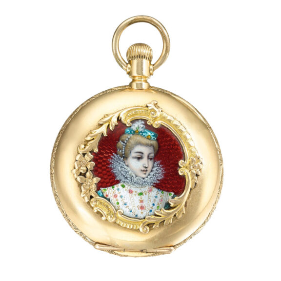 Swiss gold watch, enamel portrait 'Victorian female' Circa 1887 Swiss gold watch, enamel portrait 'Victorian female' Circa 1887