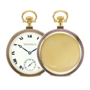 Swiss gold open faced watch with Greek pattern Circa 1913