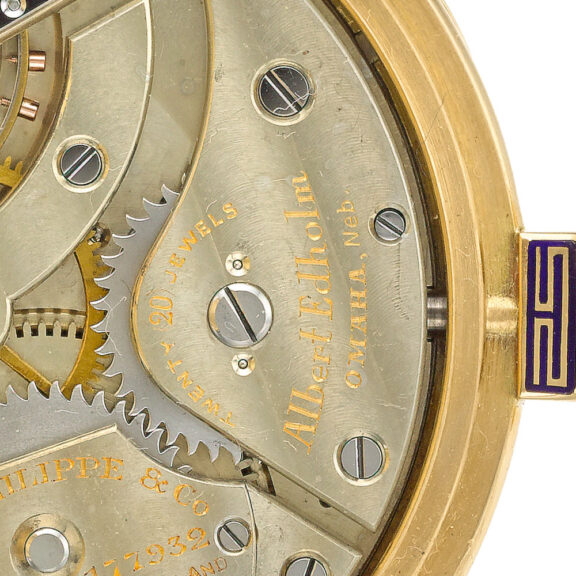 Swiss gold open faced watch with Greek pattern Circa 1913 Swiss gold open faced watch with Greek pattern Circa 1913