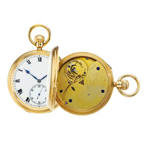 English 18k gold open faced lever with carrousel Circa 1904