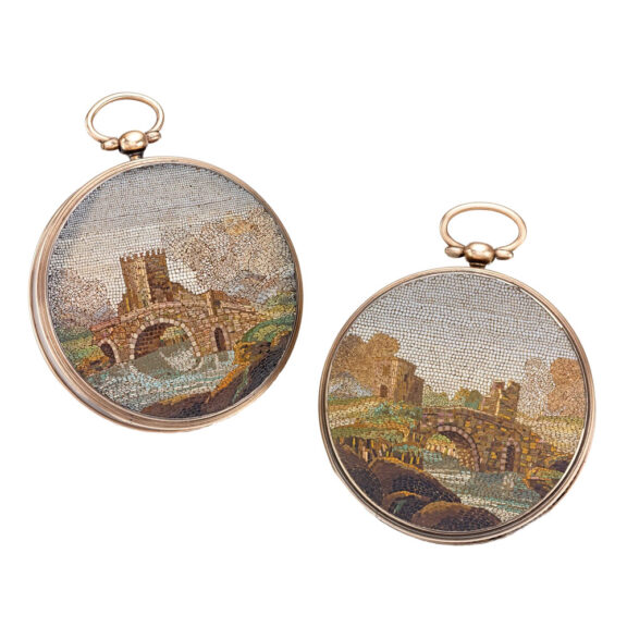 Swiss gold/silver pair watches with micro mosaics Circa 1820