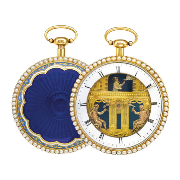 Swiss gold quarter repeating automaton watch Circa 1900