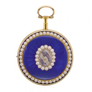 English gold, gilt-metal, enamel and pearl watch Circa 1800