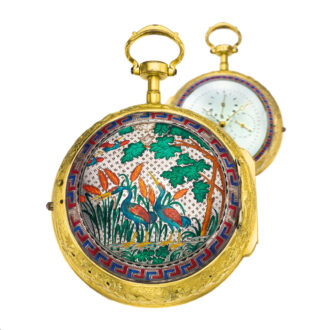 English gilt, enamel Chinese musical coach watch Circa 1780