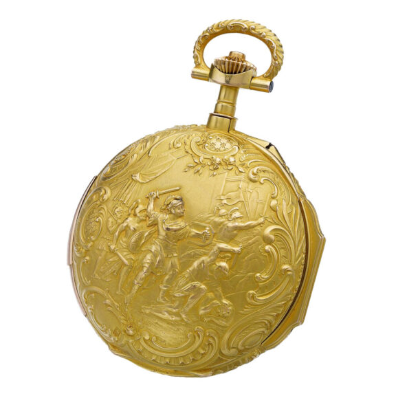 French 18K gold hunting cased minute repeating lever Circa 1880