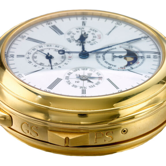 Unique massive Swiss gold complicated clock watch Circa 1993 Unique massive Swiss gold complicated clock watch Circa 1993