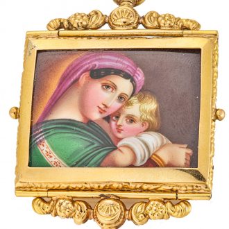 Rare Swiss gold watch key with enamel painting 19th Century
