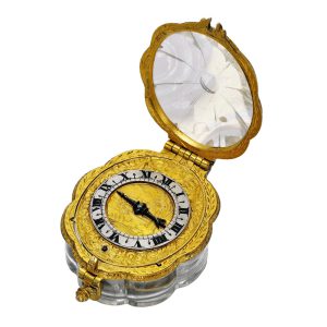 A very fine small gilt metal and rock crystal verge Circa 1640