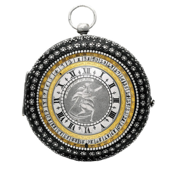 Silver watch with date and revolving central hour dial Circa 1670 Silver watch with date and revolving central hour dial Circa 1670