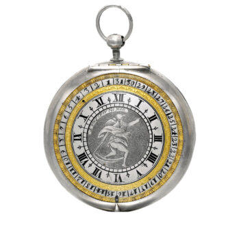 Silver watch with date and revolving central hour dial Circa 1670