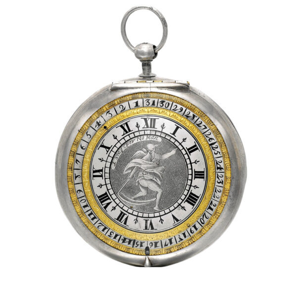 Silver watch with date and revolving central hour dial Circa 1670 Silver watch with date and revolving central hour dial Circa 1670