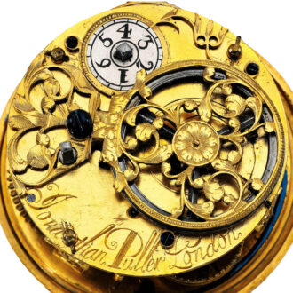 A gold verge with filigree work outer case Circa 1682-1685