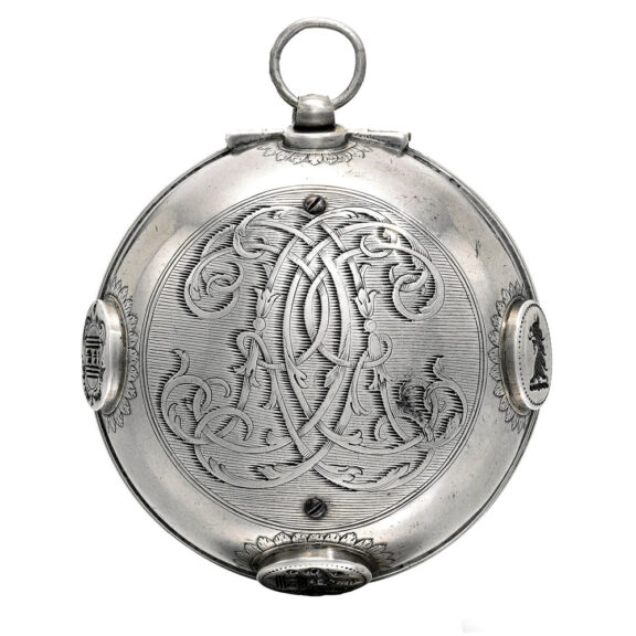 A verge with six hour dial, seconds and more Circa 1690-95 A verge with six hour dial, seconds and more Circa 1690-95