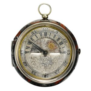 A rare silver and tortoiseshell sun and moon watch Circa 1690