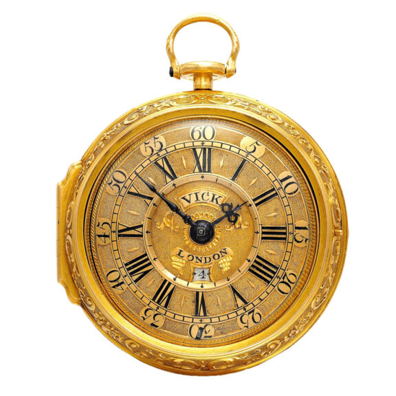 An English fine and rare gold repousse verge watch Circa 1738 An English fine and rare gold repousse verge watch Circa 1738