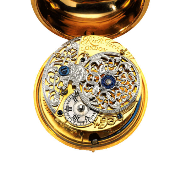 An English fine and rare gold repousse verge watch Circa 1738 An English fine and rare gold repousse verge watch Circa 1738