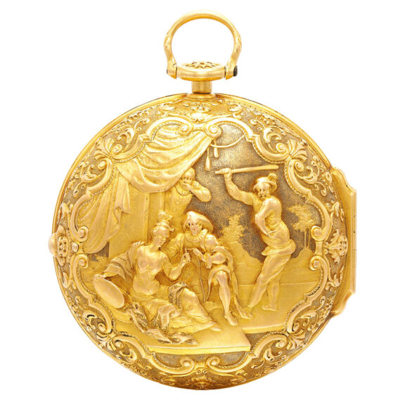 An English fine and rare gold repousse verge watch Circa 1738 An English fine and rare gold repousse verge watch Circa 1738