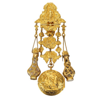 An English gold repousse verge with gold chatelaine Circa 1747