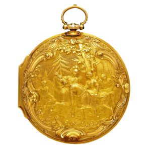 An English superb gold verge watch with repousse Circa 1748