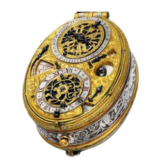 The front of this early gilt-metal astronomical verge watch circa 1618
