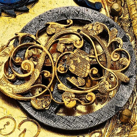 The front back of this early gilt-metal astronomical verge watch circa 1618 The front back of this early gilt-metal astronomical verge watch circa 1618