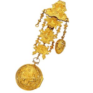 An English gold verge watch with repousse scene Circa 1751