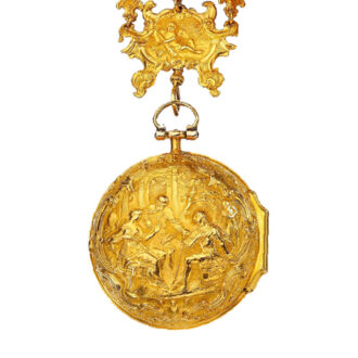 An English gold verge watch with repousse scene Circa 1751 An English gold verge watch with repousse scene Circa 1751