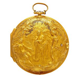 An English cylinder watch with repousse scene Circa 1762