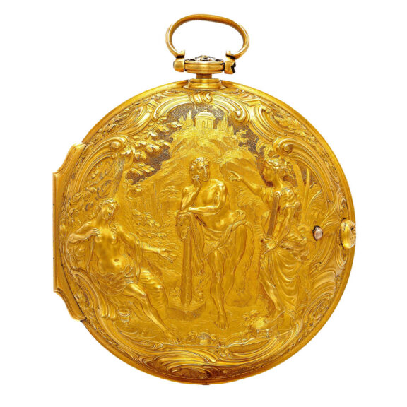 An English cylinder watch with repousse scene Circa 1762 An English cylinder watch with repousse scene Circa 1762