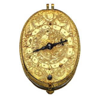 The front of this early gilt-metal and silver verge watch circa 1615