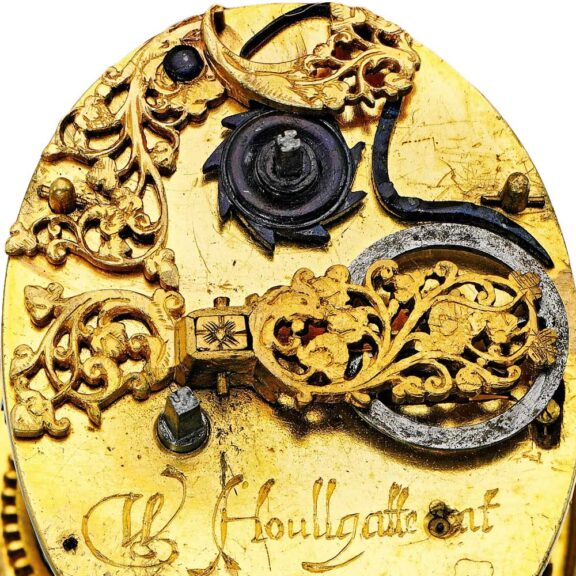 The back of this early gilt-metal and silver verge watch circa 1615 The back of this early gilt-metal and silver verge watch circa 1615