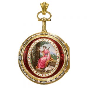 An English rare gold and enamel cylinder watch Circa 1781