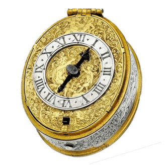 Front early gilt-metal and silver oval verge watch Circa 1625