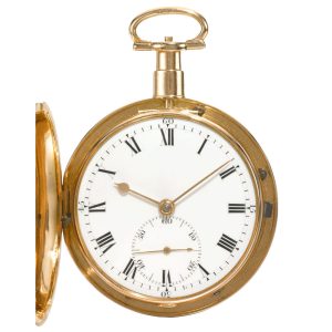 An English gold hunter case watch with coat of arms Circa 1802