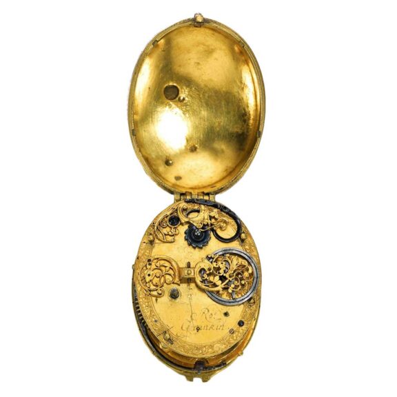 The back of this early gilt-metal and silver verge watch circa 1625 The back of this early gilt-metal and silver verge watch circa 1625